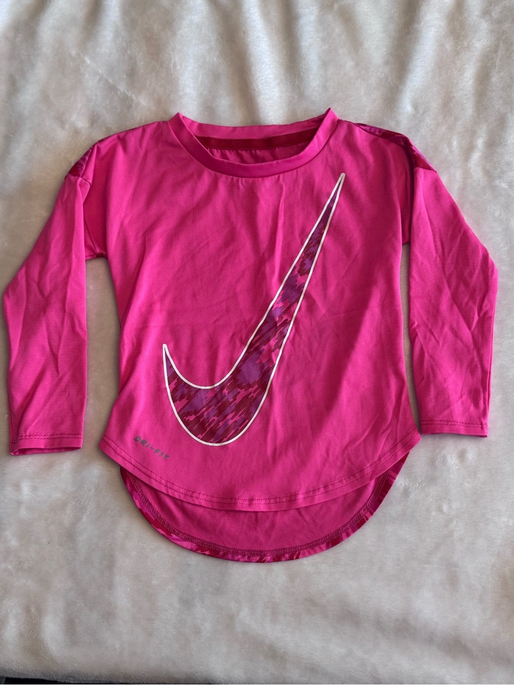 Nike Bright Pink Long-Sleeve Dri-FIT Tee with Graphic Swoosh